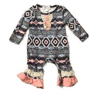 Marie Nicole Clothing Baby Girls Aztec & Leopard Print Ruffle Romper
